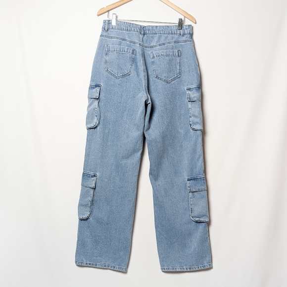 HOUSE OF CB Ria Cargo Jeans Washed Utility Pocket Blue Pant Size Medium M - Picture 7 of 13